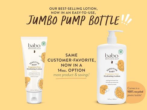 BABO Botanicals Sensitive Baby Fragrance-Free Daily Hydrating Baby Lotion - Shea Butter & Jojoba Oil - for Body & face - for Babies, Kids & Adults with Sensitive Skin - EWG Verified - Vegan in Kuwait