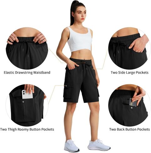 Women's 9" Hiking Cargo Shorts Quick Dry Lightweight Summer Shorts for Camping Travel Golf 6 Pockets in Saudi Arabia