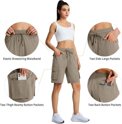 Women's 9" Hiking Cargo Shorts Quick Dry Lightweight Summer Shorts for Camping Travel Golf 6 Pockets in Saudi Arabia