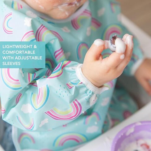 مريلة أطفال بأكمام من بامكينز، مريلة للأطفال الصغار، سموك، قماش مقاوم للماء، تناسب الأعمار من 6 إلى 24 شهرًا in Kuwait