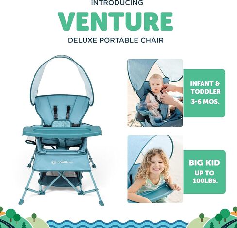 Baby Delight Go with Me Venture Portable Chair | Indoor and Outdoor | Sun Canopy | 3 Child Growth Stages | Blue Wave in Kuwait