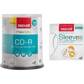 MAXELL 648200 جودة متميزة تسجيل الضوضاء الحرة تشغيل 700 ميجابايت CD-RECABLE 48X سرعات الكتابة وأكمام تخزين CD/DVD