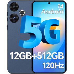 Unlocked Cell Phone G19 12GB +512GB Android 14, 6.7" HD+ 120Hz Smartphone,48MP+108MP Dual Camera Android Phone, 6800mAh Battery, 5G Phone Face ID/Fingerprint Lock/GPS/Bluetooth/WiFi（Deep Blue）