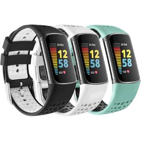 Sport Band Compatible with Fitbit Charge 5 Bands,Double Colors Fitbit Charge 5 Bands,Soft Silicone Band for Charge 5,Breathable Replacement Band for Charge 5 Bands Women Men