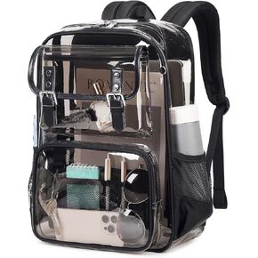 حقيبة ظهر واضحة للدهشة ، PVC Clear Clear Bookbag Propack Propack See Through Bag for Stadium College for البالغين للنساء ، شبه سوداء
