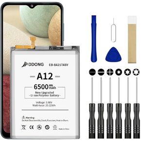 for Samsung Galaxy A12 Battery Replacement EB-BA217ABY SM-A125U SM-A125F SM-A125M with Repair Tool Kits Upgraded 6500mAh