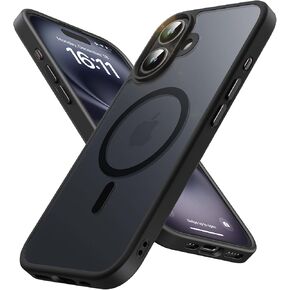 Strong Magnetic for iPhone 16 Case, Military Grade Drop Protection, Compatible with MagSafe, Shockproof Anti-Fingerprint Translucent Slim Phone Protective Cover for iPhone 16 (6.1"), Black