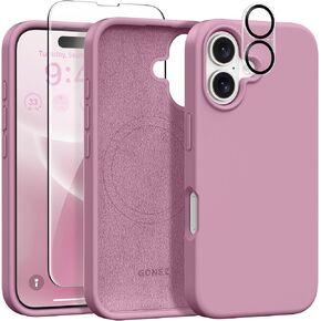 GONEZ Magnetic for iPhone 16 Case, Compatible with MagSafe, [Screen Protector + Camera Lens Protector], Silicone Shockproof Anti-Scratch Protective Phone Case 6.1 inch, Stone in Kuwait