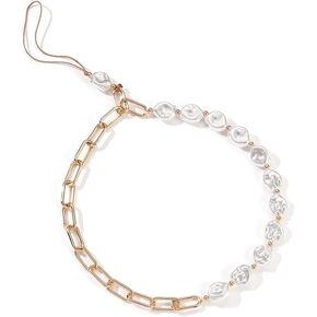 Mobile Phone Lanyard Metal Chain Pearl Beaded Phone Charms Lanyard Strap Universal Chain, Charm Keychain Wrist Strap Anti Lost Phone Charm Strap Phone Decorations