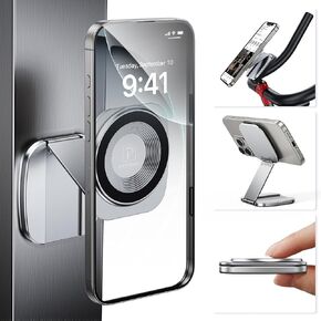 Dual Magnetic Phone Holder for Gym - Strong Magnet, Foldable Portable Slim Cell Phone Mount for iPhone Samsung, Gym Accessories Gifts for Women Men, Ideal for Gym, Office, Airplane Travel