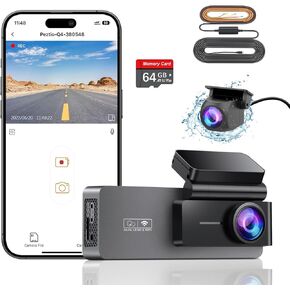 Bundle: Q4 Dual Dash Cam and Type C Hardwire Kit, Free 64GB Card, Dash Cam Front and Rear 4K+1080P, Built-in WiFi, Dash Camera for Cars, Car Camera, Dual Dashcams for Cars