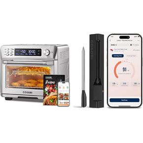 COSORI Smart 11-in-1 Air Fryer Toaster Oven Combo + Wireless Meat Thermometer Digital, Bluetooth Cooking Thermometer for Grill, Smoker, BBQ, Oven, Stove, Air Fryer, 72h Battery, 96 Cooking Guides