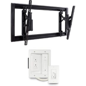 SANUS Advanced Tilt 4D Premium Universal Low Profile TV Mount for 42" - 90" Flat Screen TVs & in-Wall TV Power and Cable Management Kit