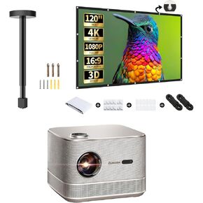 BOOM 3 3-in-1 Smart Projector with 120" Projector Screen & Mount Drop Ceiling, Netflix Official, 3D DoIby Audio & 36W Speakers Gold