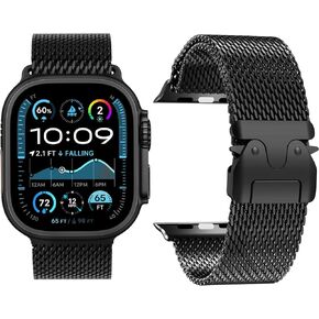 Titanium Milanese Loop Band متوافق مع نطاقات Apple Watch Ultra 2/Ultra 49mm 46mm 45mm 44mm 42mm للنساء ، سوار حزام مشبك على طراز المظلة لـ IWatch Series 10 SE 9 8 7 6 5 4 3 2 2 2