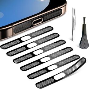غطاء غبار مكبر الصوت لـ iPhone 16 Pro Max/16 Pro/iPhone 15 Pro/15 Pro Max ، واقي مكبر الصوت في iPhone غطاء لاصق مقاوم للغبار - 6pcs/Black