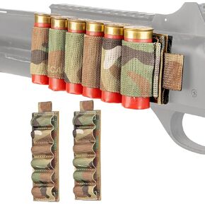 12 Gauge Shotgun Shells Holder Loops Camo, 2 PackShogun Ammo Holder Side Saddle withAdhensive Back Stickers for Outdoor HuntingQuick Change of Ammunition