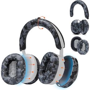 WC SweatZ and ShellZ Protective Covers Bundle for Sony WH1000XM5 Headphones by Wicked Cushions | Black Camo