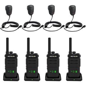 RETEVIS RB26H Walkie Talkies طويلة المدى ، GMRS Radios ثنائية الاتجاه ، 2000 مللي أمبير ، و Walkie Talkies مع MIC على الكتف ، ومكرر ، ومظهر مخفي ، وإصلاح سيارات كنيسة الراديو في اتجاهين (4 عبوات)