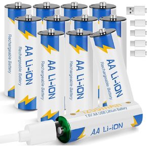 8 حزمة قابلة لإعادة الشحن بطاريات الليثيوم AA 1.5V 3000MWH USB مضاعفة بطارية LI-ION مع 4 في 1 كبل شحن USB-C ، شحن سريع 2H ، بطاريات AA للكاميرا الوميرة ، Xbox ، Toys