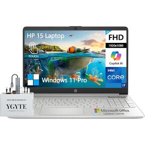 HP 15 Inch Laptop Touchscreen Computer PC, FHD 15.6 Business Laptop Touch Screen, Intel 10-Core i7, Microsoft Office Lifetime, Windows 11 Pro, 64GB RAM 2TB SSD+512GB Docking Set, 10 Key Number Pad