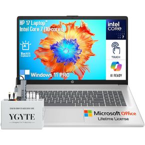 HP 17 Touchscreen Laptop Computer, 17.3" HD+ Touch Screen Business Laptop, Intel Core 7 (Faster Than i7-1355U), 40GB RAM 1TB SSD+512GB Docking Set, Windows 11 Pro, Backlit Keyboard, 10-Key Number Pad