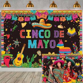Cinco De Mayo Backdrop for Photography 7X5FT Mexican Fiesta Fifth of May Birthday Banner for Carnival Festival Party Decoration Holiday Supplies