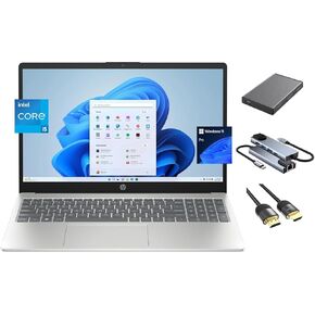 HP 15.6" FHD Laptop, Anti-Glare Display, 10-Core Intel Core i5-1235U, 16GB RAM, 512GB SSD + 500GB Portable Storage Hub, KeyPad, WiFi 6, Webcam, USB-C, Win 11 Pro, Natural Silver