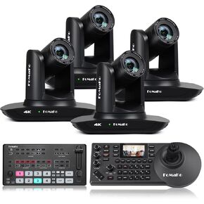 FoMaKo 4K PTZ Camera HDMI, AI Auto-Tracking, 4K 20X Optical Zoom(4pcs),M1 Video Mixer Switcher+KC608 Pro PTZ Controller,or Church Worship Education Conference Events,PTZ Bundel(K20UH X4+M1+KC608 Pro)