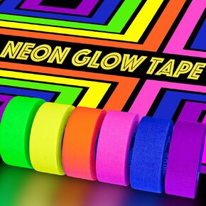 Neon Gaffer Cloth Tape, UV Blacklight Neon Glow Party Supplies, UV Reactive Gaffers Tape for Neon Party Decorations, 1 in x 36 ft - 6 Colors