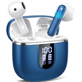 Wireless Earbuds, 2025 Bluetooth 5.4 Headphones in Ear Buds 3D Bass Stereo, 40H Ultralight Bluetooth Earbuds with 4 ENC Noise Cancelling Mic, USB-C, IP7 Waterproof Earphones for Android iOS Pad, Blue