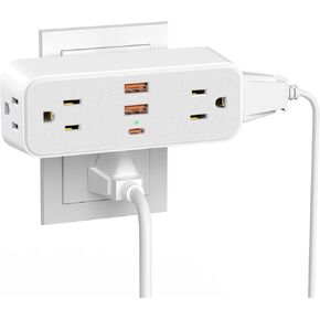BEVA Multi Plug Wall Outlet - 4 Outlet Splitter with 3 USB Ports (1 USB C), Outlet Extender Surge Protector, 3 Sided Wall Expander for Home Kitchen Office Dorm Room Essentials