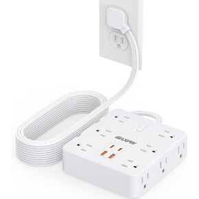 Power Strip Surge Protector - Maxpw 10 ft Flat Plug Extension Cord with 12 Outlets & 4 USB Ports (2 USB C), 1700 Joules, Wall Mount, Desk Charging Station for Home Office Dorm, White