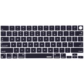 XSKN English Black US Version Silicone Keyboard Cover Skin for 2021 2022 2023 2024 MacBook Pro 14.2 16.2 inch M1 M2 M2 M3 M4 Chip with Touch ID