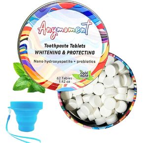 Toothpaste Tablets with 7.5% Nano-Hydroxyapatite,remineralizes Enamel,whiten Teeth, freshen Breath,Gift a Collapsible Cup,Convenient and Easy to Carry for Travel use