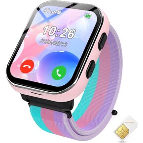 PTHTECHUS Smart Watch for Kids, 4G Smartwatch with Phone Call, SOS, Camera, Music Player, Learn Card, and Puzzle Games, Suitable for Boys and Girls Ages 4-12 Years Old Purple