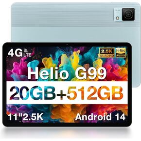 DOOGEE T40 Android Tablet,20GB+512GB/2TB Expand,11 inch Tablet Helio G99 Octa-core,Android 14 with 8580mAh Battery,IPS 1600x2560 Display,4G LTE Cellular,Face ID