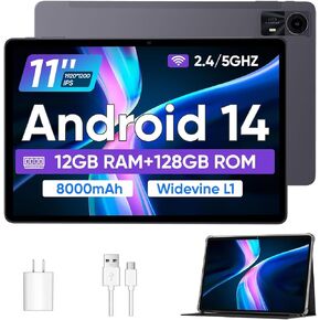 Android 14 Tablet with Case, Tablets 11 inch, Octa-core CPU,12GB+128GB+1TB Expandable,8000mAh Large Battery with 18W PD Fast Charge/Dual Band WiFi6/BT 5.0/GPS/FM Radio