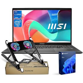MSI Modern Pro 15 F13MG AI Laptop with Copilot Assistant, 15.6" FHD, Intel i5-1335U, 16GB RAM, 512GB SSD, MicroSD Card Reader, Backlit KB, Bundle with PCO Notebook Folding Radiator, Laptop Cooler