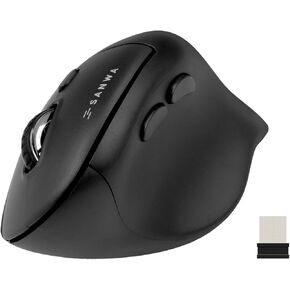 SANWA Multi Device Ergonomic Vertical Mouse, Silent Click, 5 Programmable Buttons, 2 Bluetooth 5.0 + 2.4G Wireless Ergo Mice, Wrist Pain Relief, Compatible with Windows, Mac OS, Laptop, PC, Black
