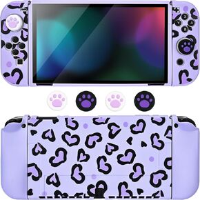 DLseego Love Case Design for Switch Console 2017, Anti-Slip Shock-Absorption Plastic Protective Soft Carrying Case and Joy Con Controller with 4 PCS Cat Paw Thumb Grips Caps - Heart Pink Pink