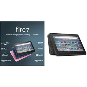 Certified Refurbished Fire 7 tablet, 7" display, 16GB (Black, 2022 release) + Amazon Standing Cover