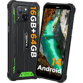 OUKITEL G2 Rugged Phone Unlocked, 6" Screen Cell Phone, 6300mAh Battery, 16GB+64GB/TF 1TB Smartphone, 13MP Camera, 4G Dual SIM Android 14 Phones, IP68/IP69K Waterproof Phone, GPS/T-Mobile, Green