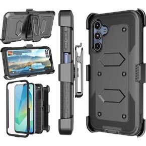 Njjex Rugged Case For Samsung Galaxy A16 5G, For Samsung A16 5G Case, [Nbeck] Heavy Duty Built-in Screen Protector Locking Swivel Holster Belt Clip Kickstand Hard Shell Cover for Galaxy A16 5G [Black]