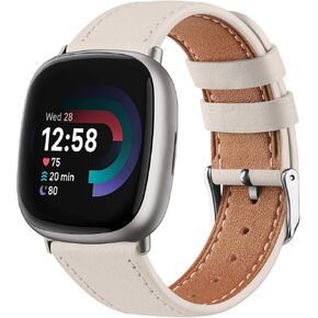 Vanjua Bands for Fitbit Versa 4 / Versa 3 Band, Fitbit Sense 2 / Sense Bands Women Men, Genuine Leather Replacement Wristband Strap Compatible with Fitbit Sense 2 / Versa 4 Smart Watch