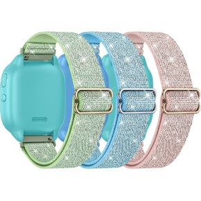 3 Pack Sparkly Stretchy Gizmo Watch Band for Kids Compatible with Gizmo Watch 3 2 1/ Gabb Watch 3 2 1/ SyncUP/Cosmo JrTrack Watch, Bling Soft Nylon Elastic Bands for Boys Girls