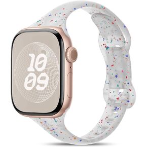 Thin Slim Sport Band Compatible with Apple Watch Band 40mm 38mm 41mm 42mm 44mm 45mm 46mm 49mm for Women, Soft Silicone Waterproof Strap for iWatch Series 10/9/8/7/6/5/4/3/2/1 Ultra SE