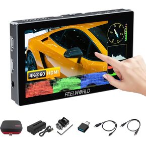 FEELWORLD P6X 5.5" Aluminum DSLR Field HDR Monitor Bundle with Portable Case& Battery, 1000nits 4K 60Hz HDMI Touch Screen, 3D LUT Waveform Peaking Focus Zebra