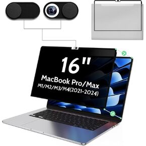شاشة الخصوصية لـ MacBook Pro 16 Inge (2024 ، 2023 ، 2022 ، 2021 ، M4-M1 ، Pro ، Max) ، واقي كمبيوتر قابل للإزالة للضوء الأزرق ، ووقت كمبيوتر محمول خالٍ من الفقاعات مع غطاء الكاميرا