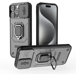 Compatible for iPhone 16 Pro Max case,Military Grade Shockproof Protective Case with Slide Camera Cover, with Magnetic Car Mount Function，Kickstand Ring Holder for iPhone 16 Pro Max Black